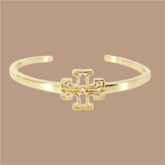 TORY BURCH LOGO DOUBLE T OPEN CUFF BRACELET 18k GOLD PLATED - Picture 4 of 5